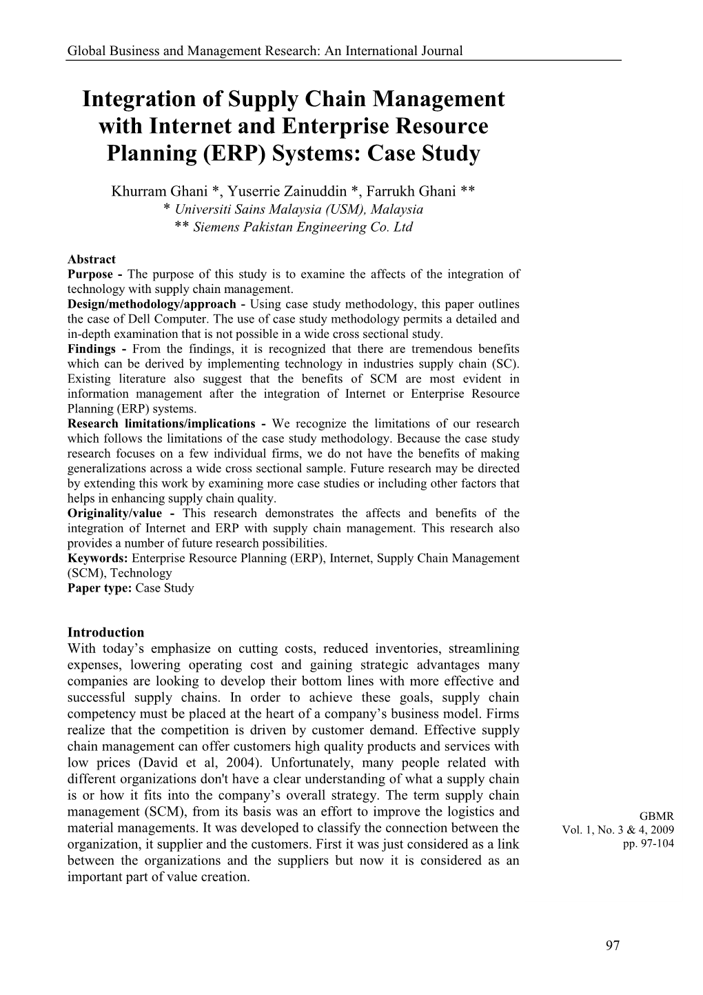 Integration of Supply Chain Management with Internet and Enterprise Resource Planning (ERP) Systems: Case Study