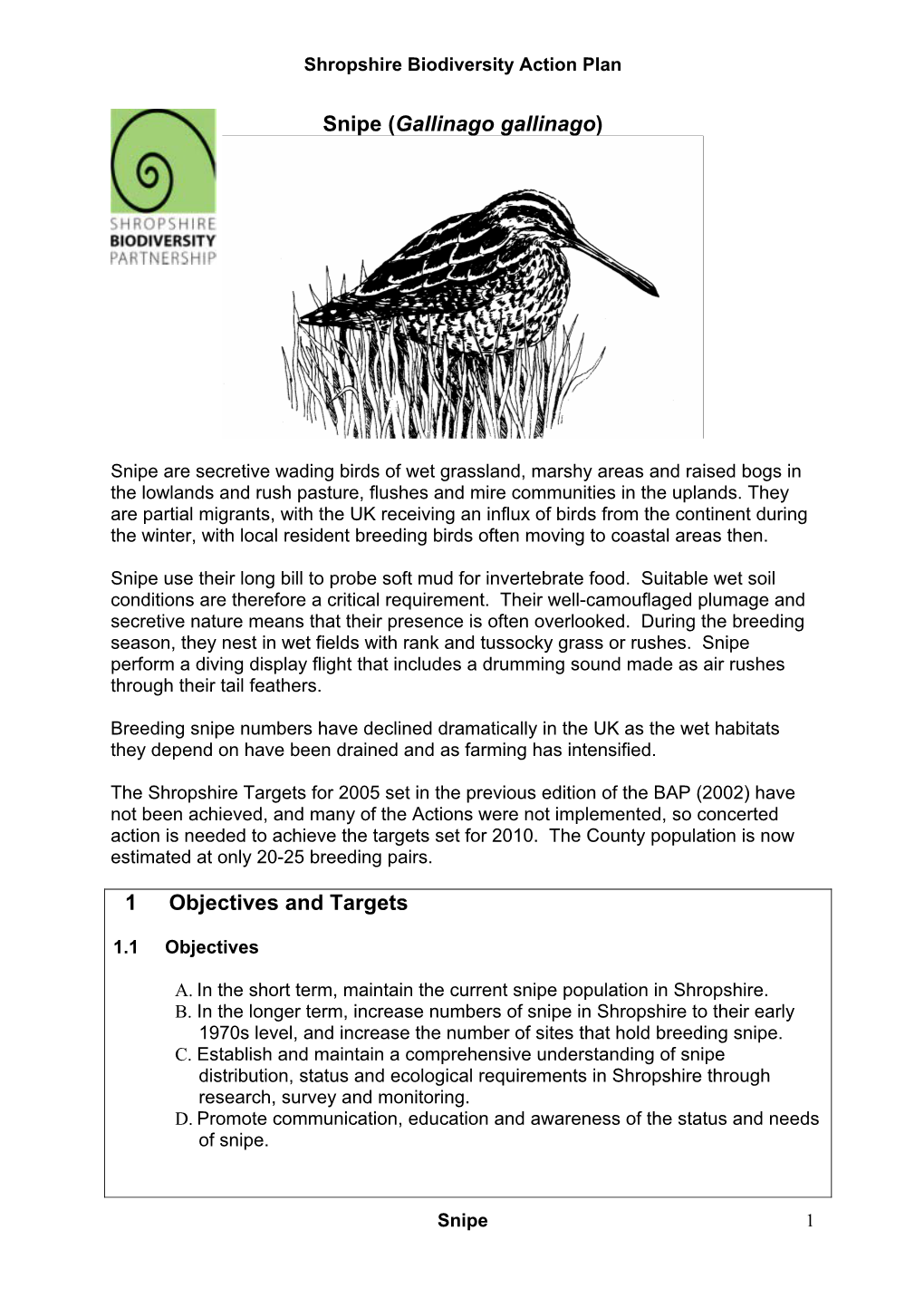 Shropshire Biodiversity Action Plan Snipe 1