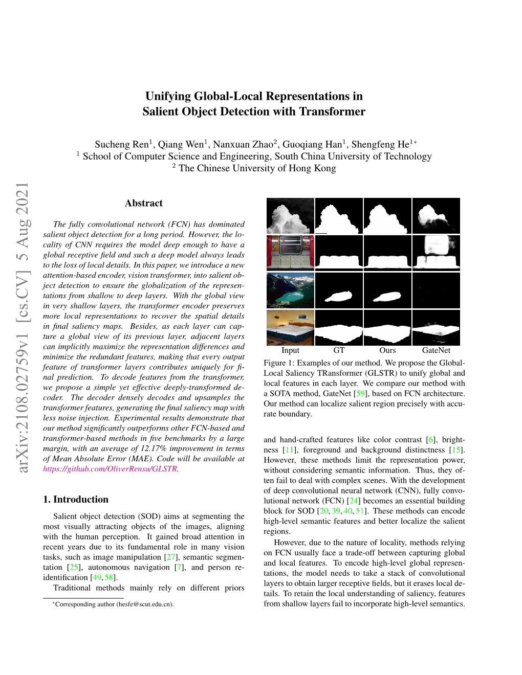 Unifying Global-Local Representations in Salient Object Detection with Transformer