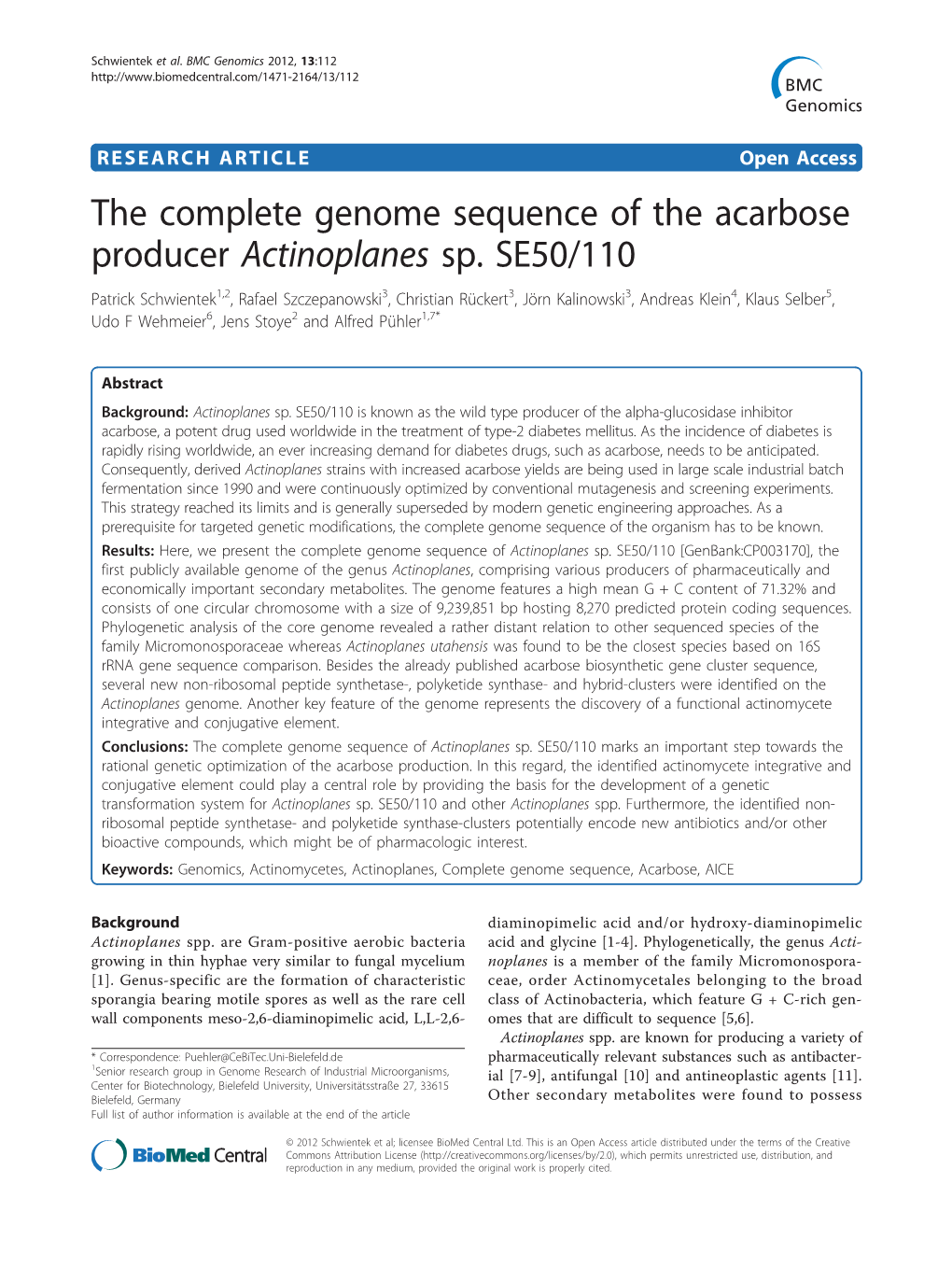 The Complete Genome Sequence of the Acarbose Producer Actinoplanes Sp