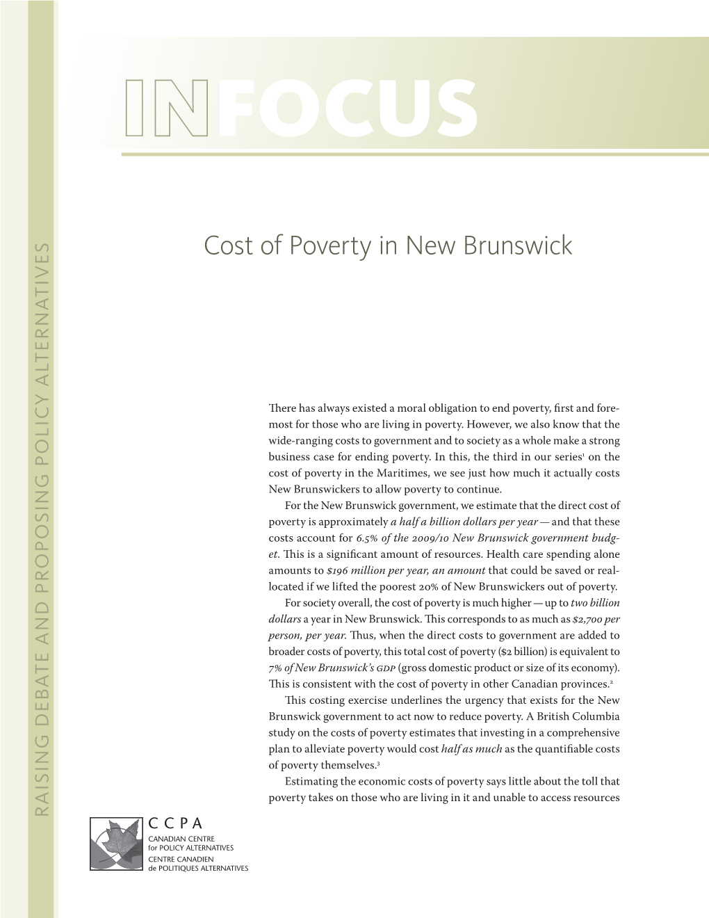 Cost of Poverty in New Brunswick