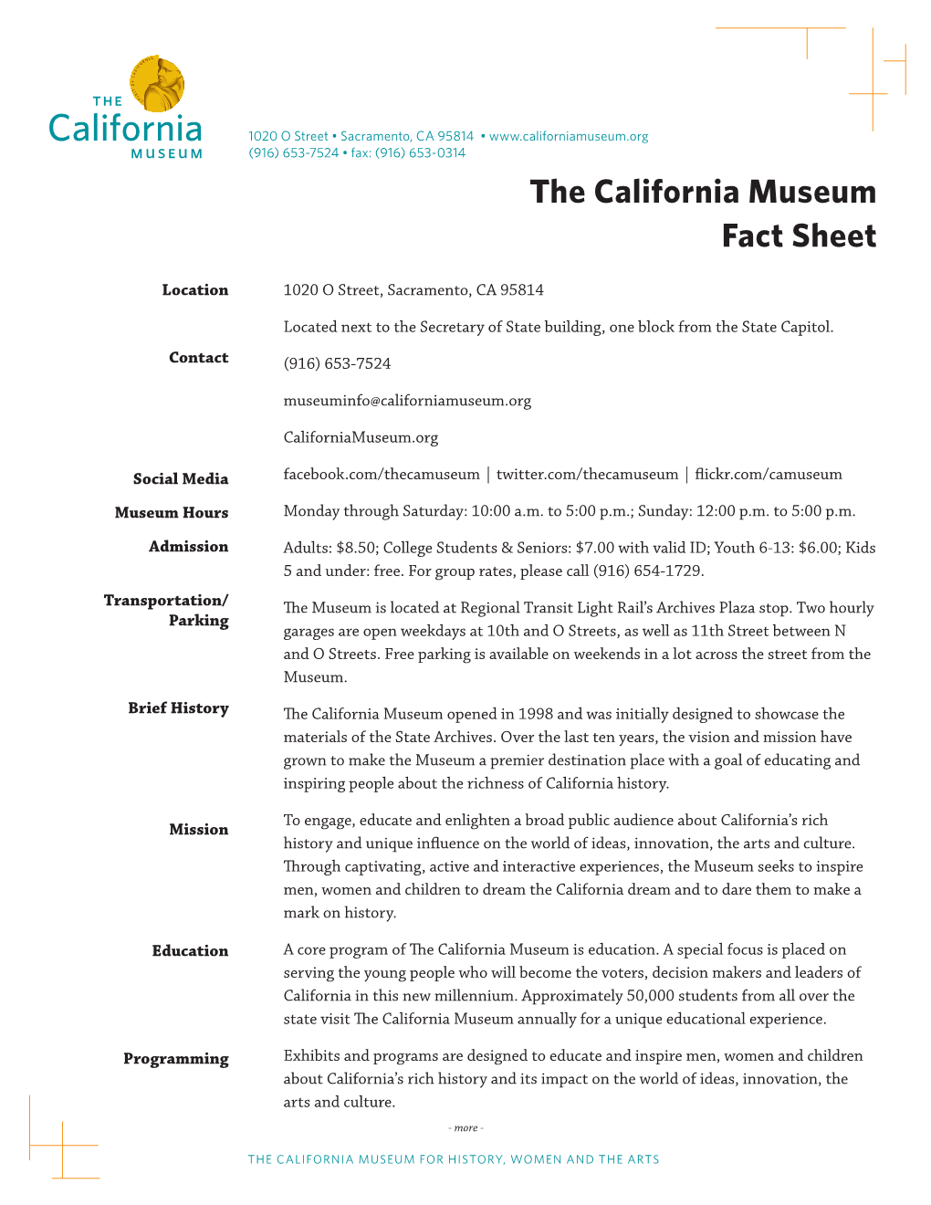 The California Museum Fact Sheet