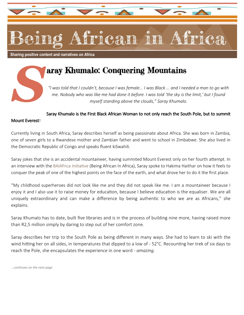 S Aray Khumalo: Conquering Mountains