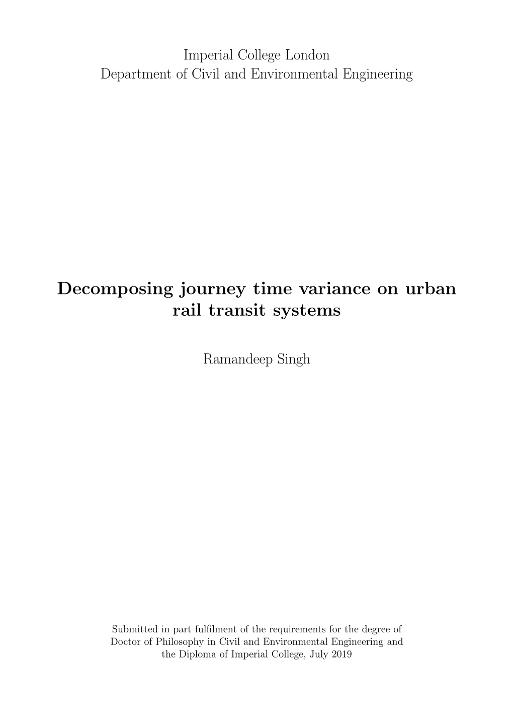 Decomposing Journey Time Variance on Urban Rail Transit Systems