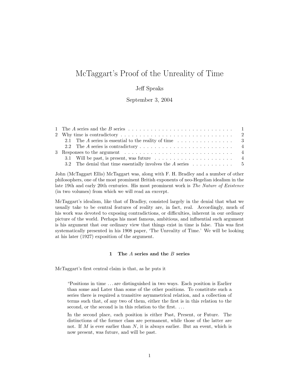 Mctaggart's Proof of the Unreality of Time