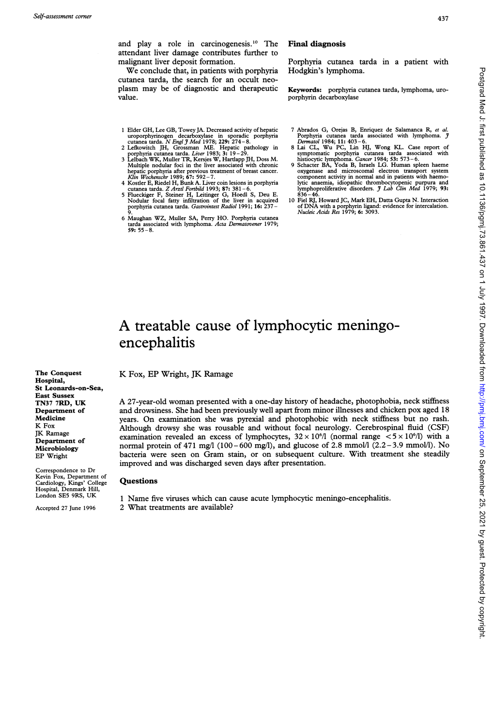 A Treatable Cause of Lymphocytic Meningo- Encephalitis