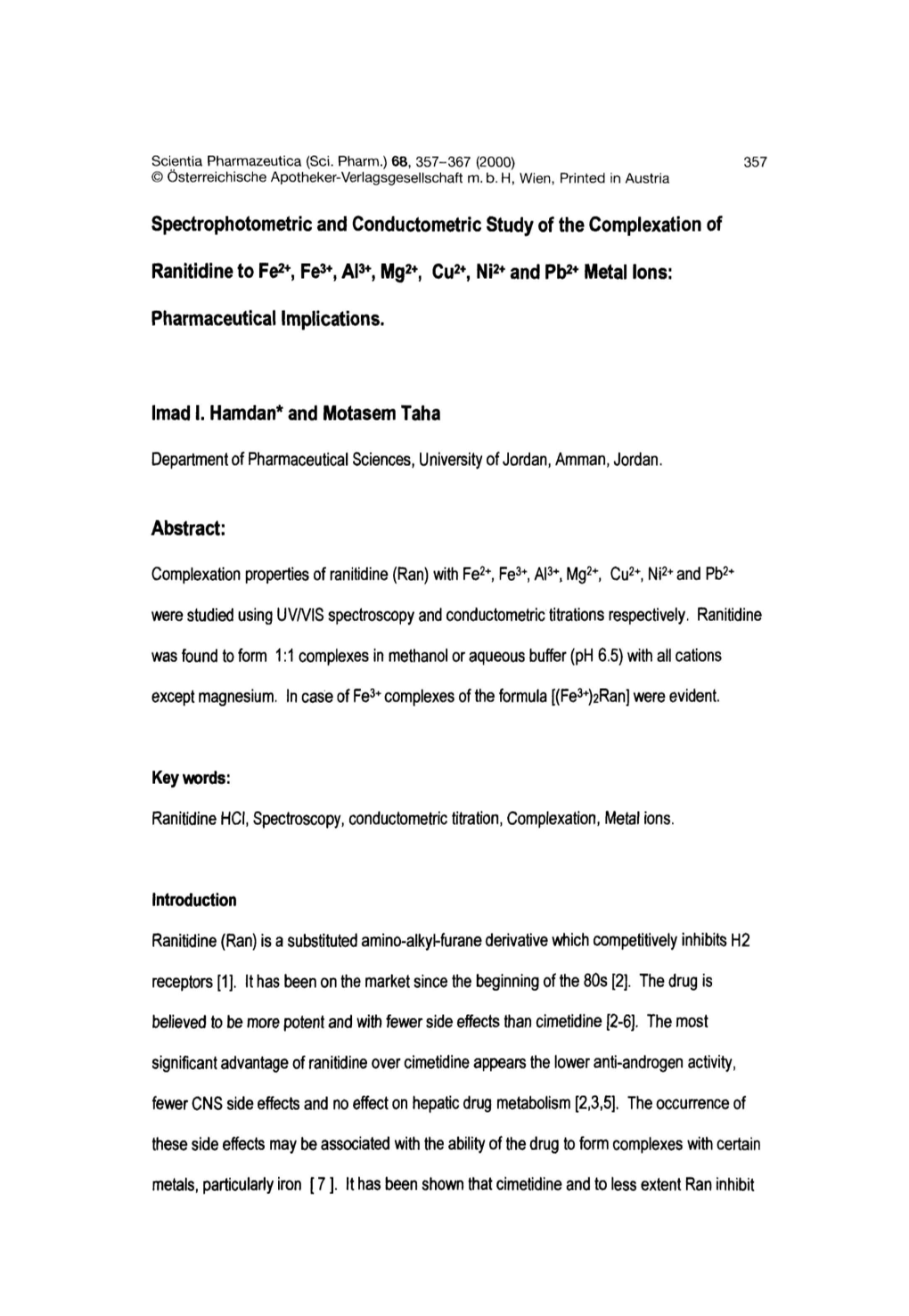 Spectrophotometric and Conductometric Study of the Complexation Of