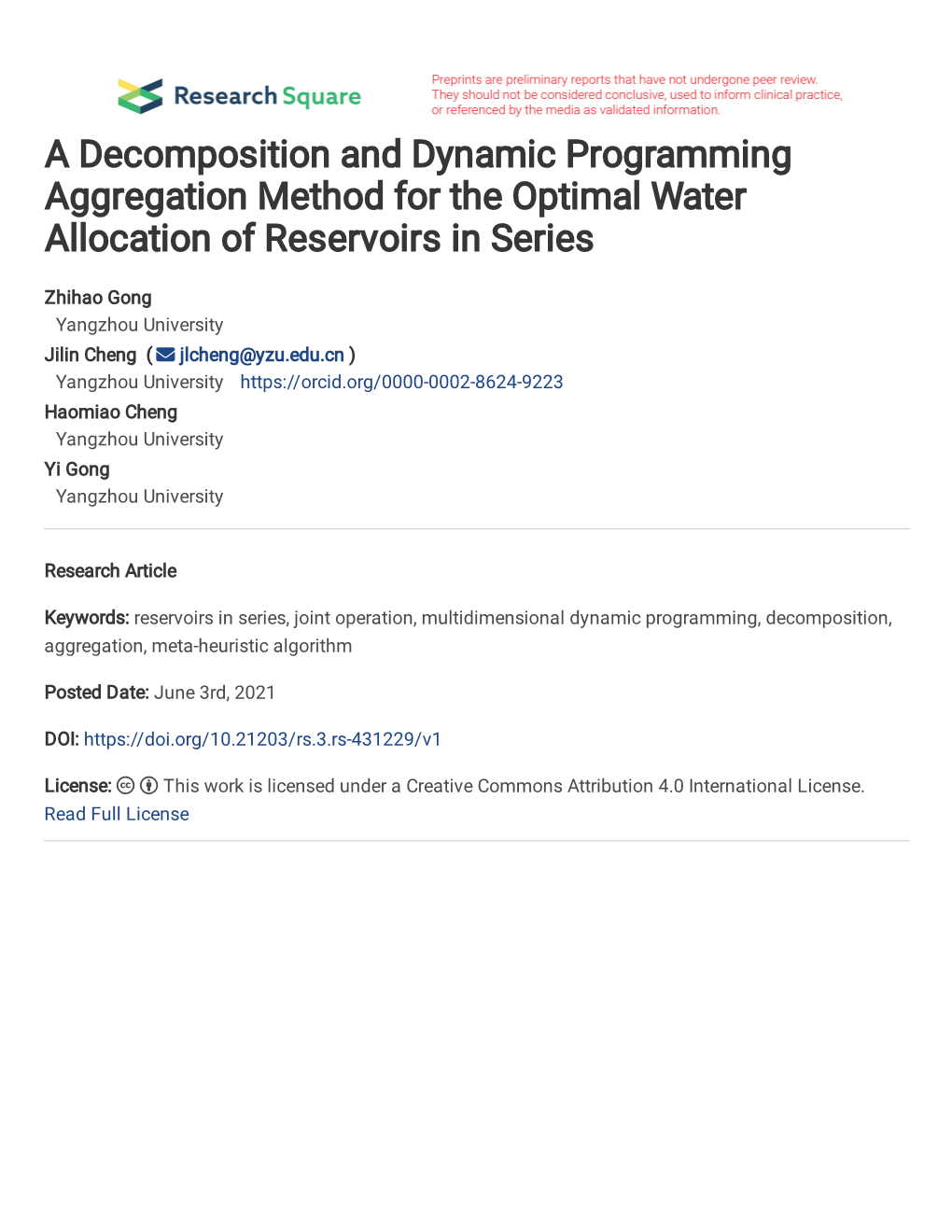 A Decomposition and Dynamic Programming Aggregation Method for the Optimal Water Allocation of Reservoirs in Series