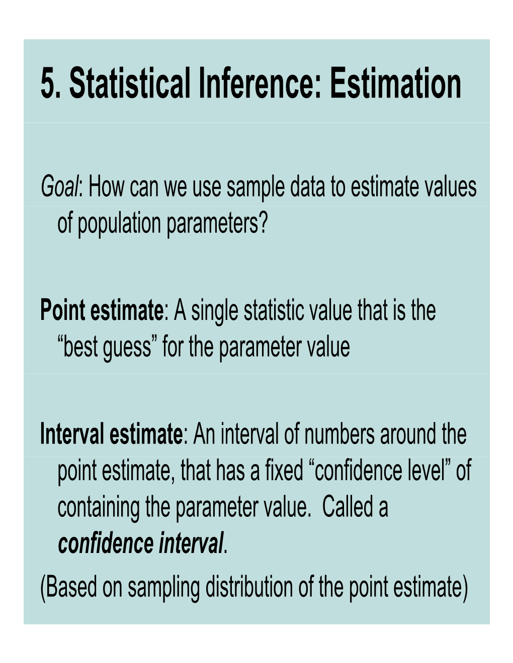 5. Statistical Inference: Estimation