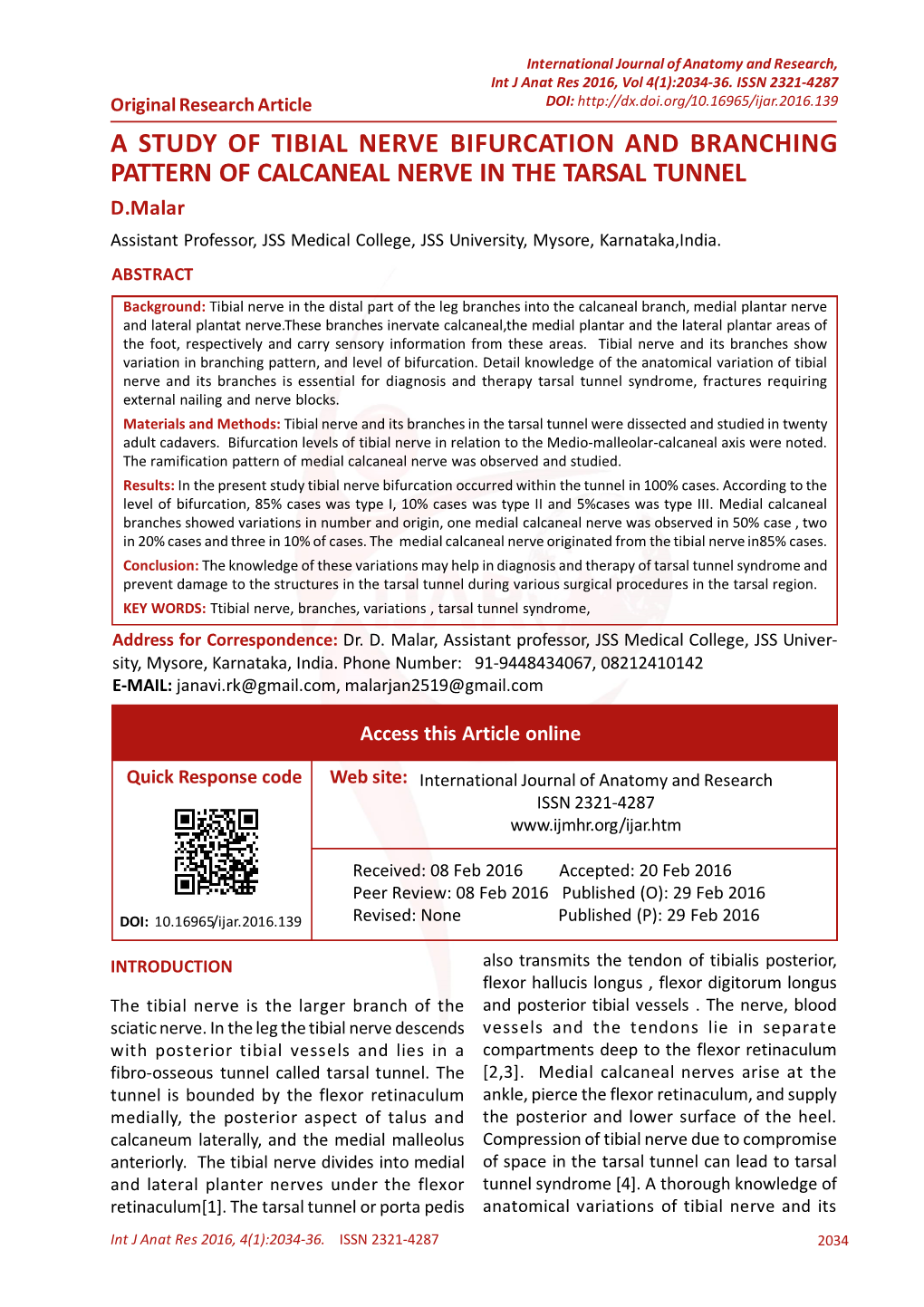 A Study of Tibial Nerve Bifurcation and Branching Pattern of Calcaneal