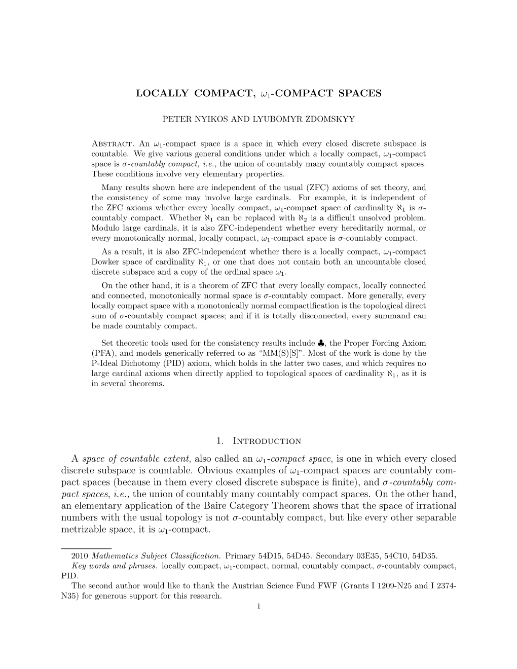 Locally Compact, $Omega 1$-Compact Spaces