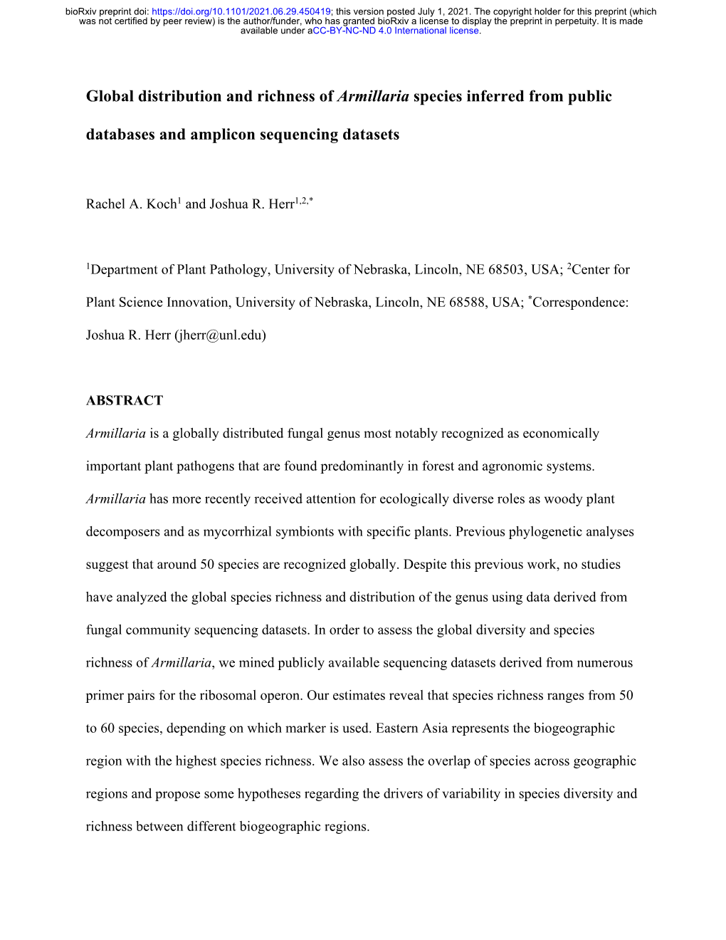 Global Distribution and Richness of Armillaria Species Inferred from Public