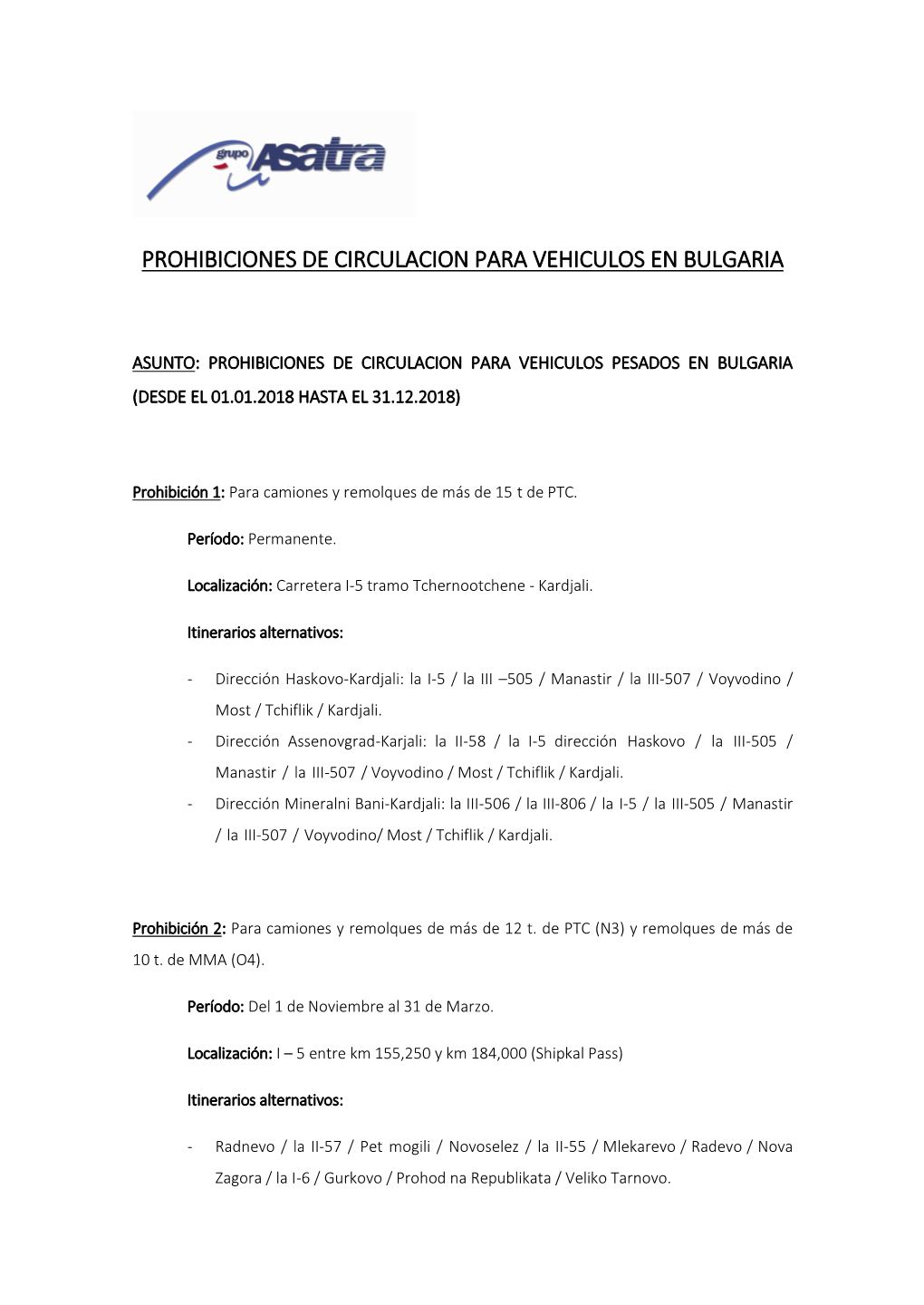 Prohibiciones De Circulacion Para Vehiculos En Bulgaria