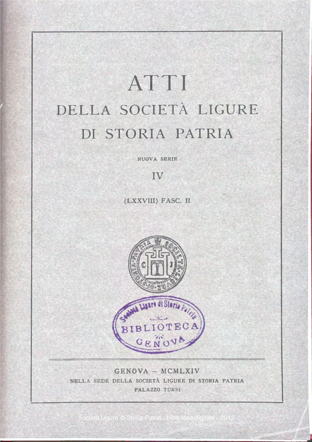 Della Società Ligure Di Storia Patria