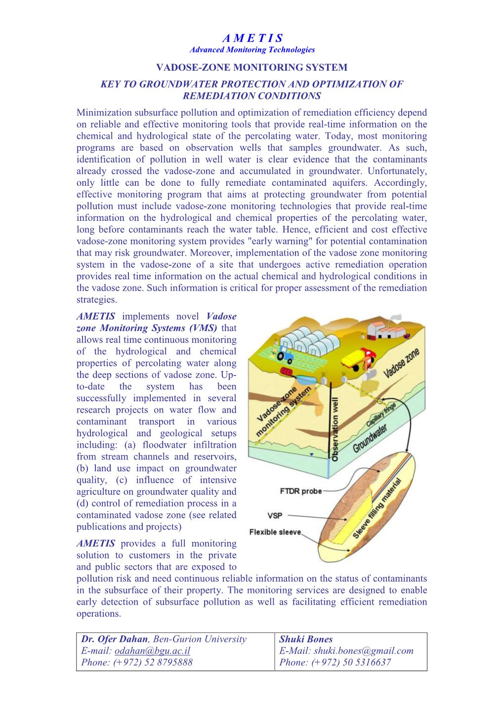 Vadose-Zone Monitoring System: Key to Groundwater Protection and Optimization of Remediation Conditions