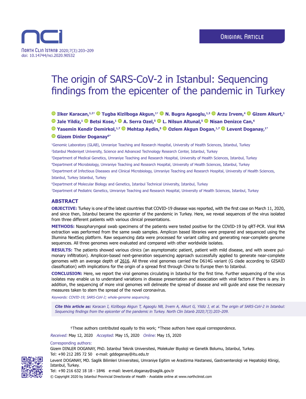 The Origin of SARS-Cov-2 in Istanbul: Sequencing Findings from the Epicenter of the Pandemic in Turkey