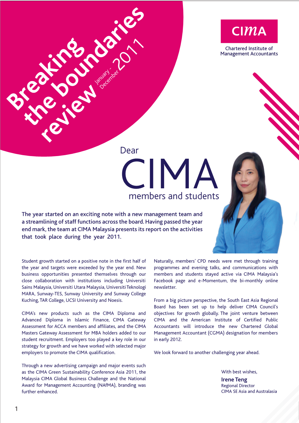 Breaking the Boundaries Review Dear CIMA Members and Students