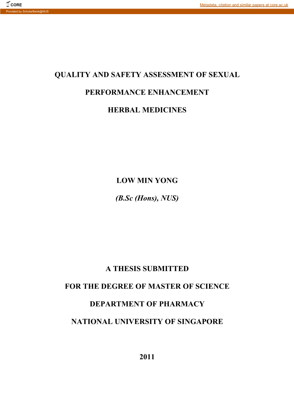 Quality and Safety Assessment of Sexual