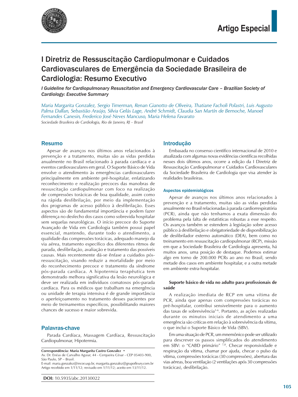 I Guideline for Cardiopulmonary Resuscitation and Emergency Cardiovascular Care – Brazilian Society of Cardiology: Executive Summary