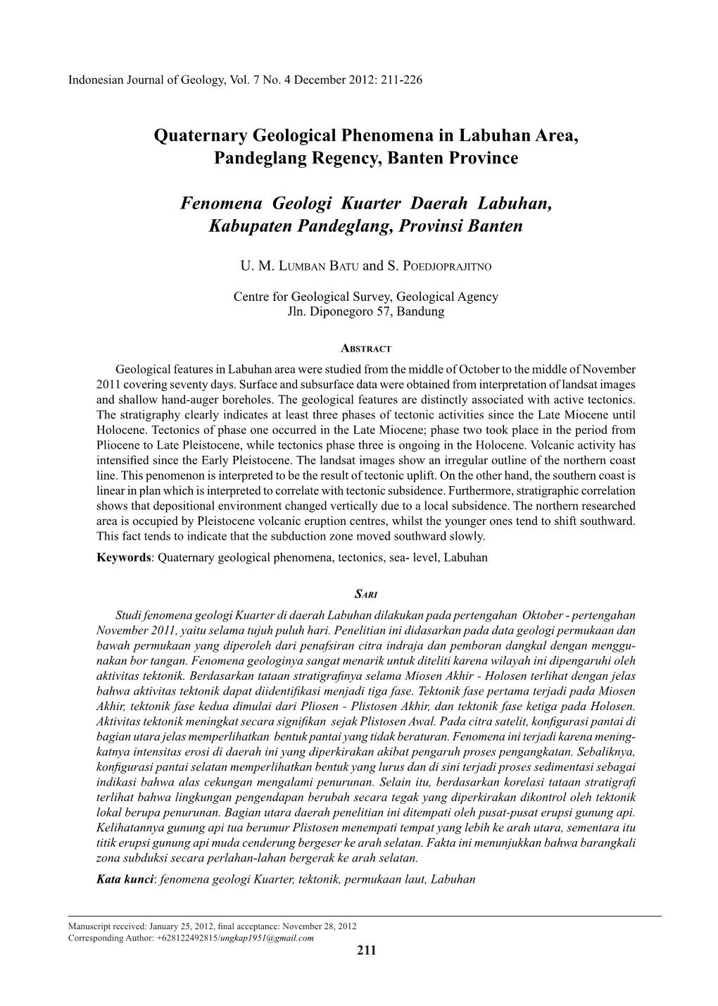 Quaternary Geological Phenomena in Labuhan Area, Pandeglang Regency, Banten Province