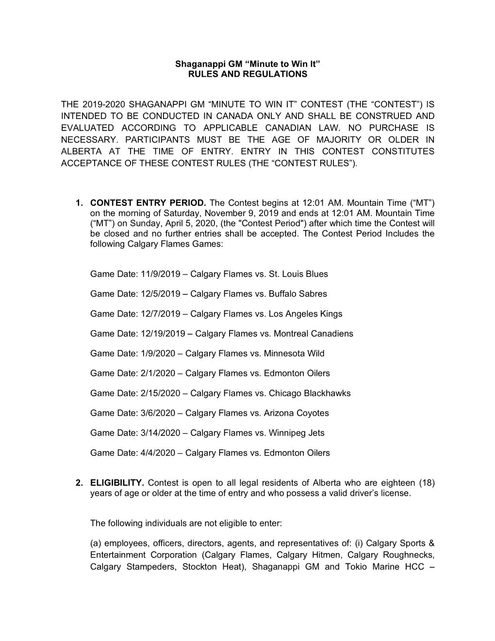 Rules and Regulations the 2019-2020 Shaganappi Gm