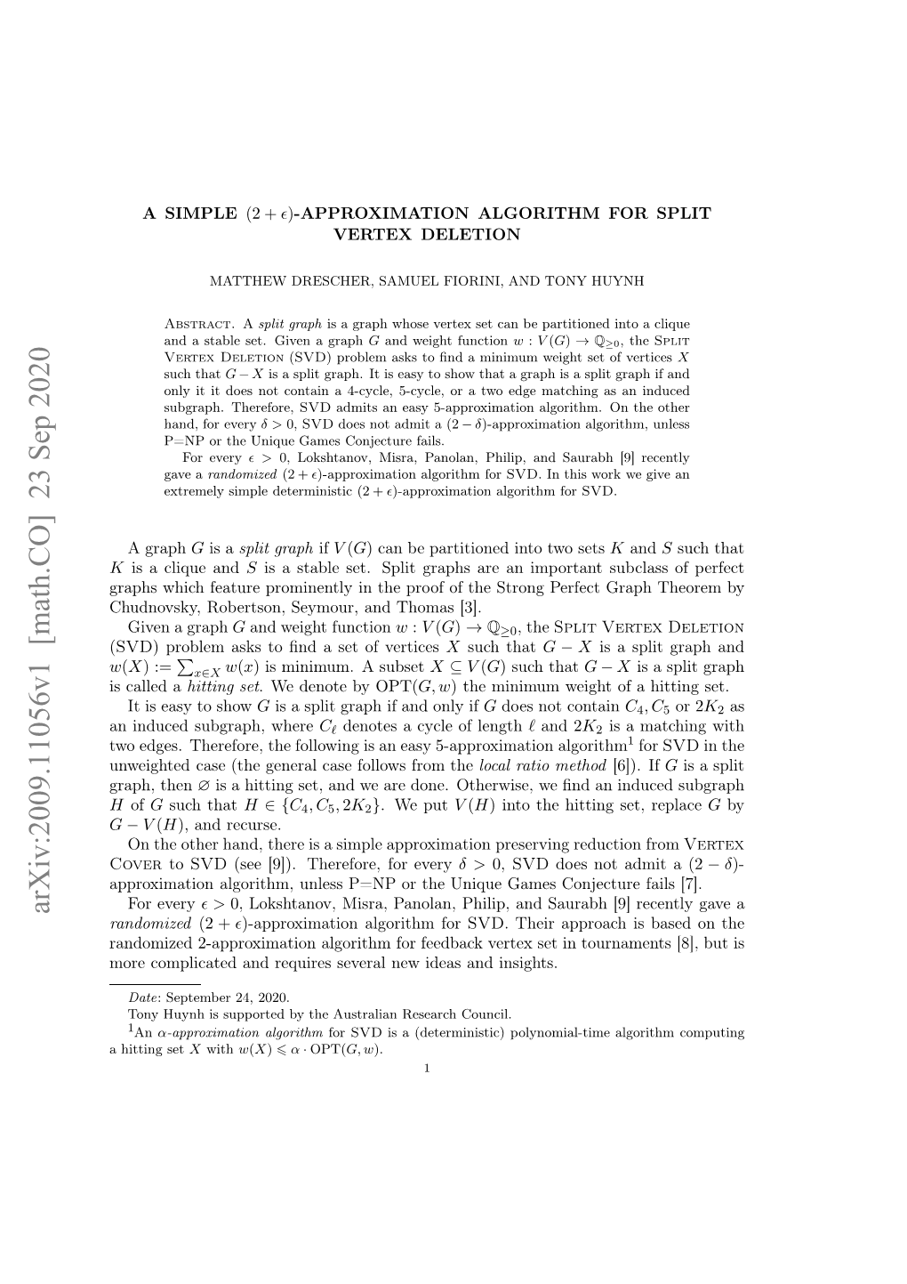 Arxiv:2009.11056V1 [Math.CO] 23 Sep 2020