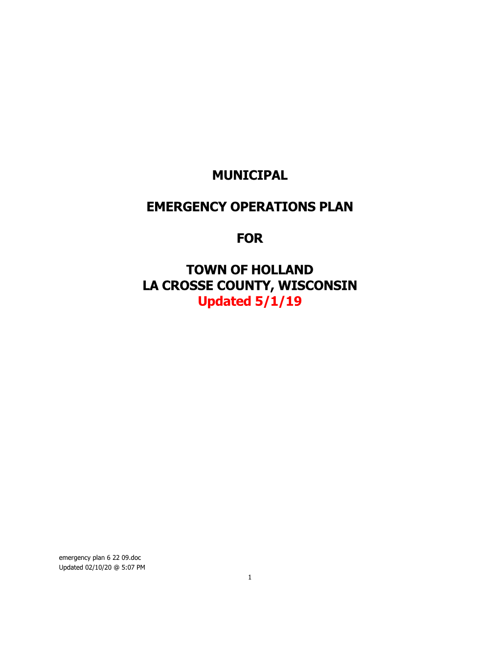 Municipal Emergency Operations Plan (Eop)