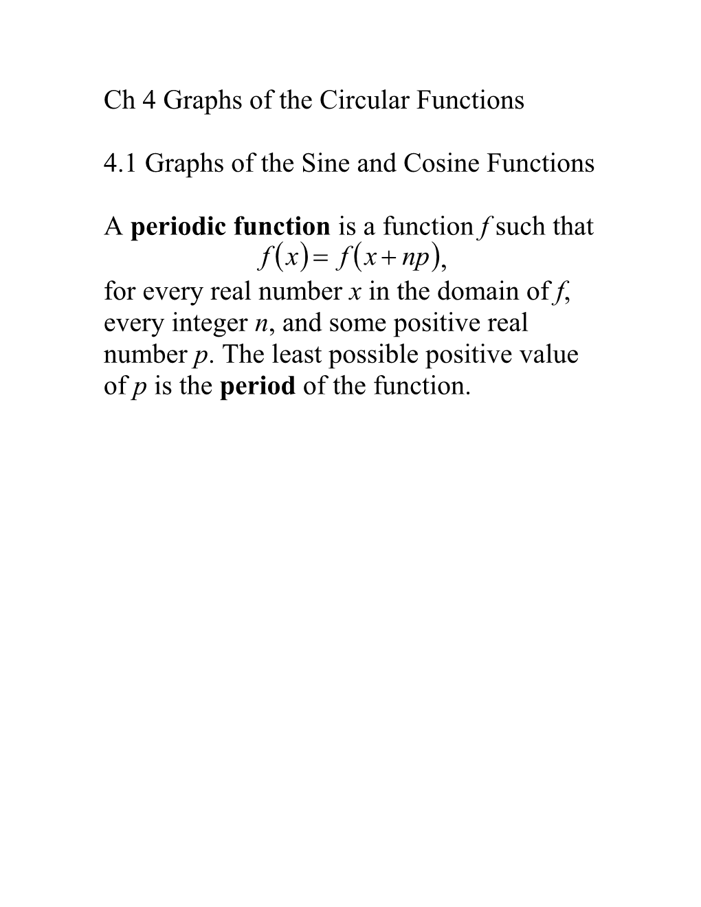 Ch 4 Graphs of the Circular Functions