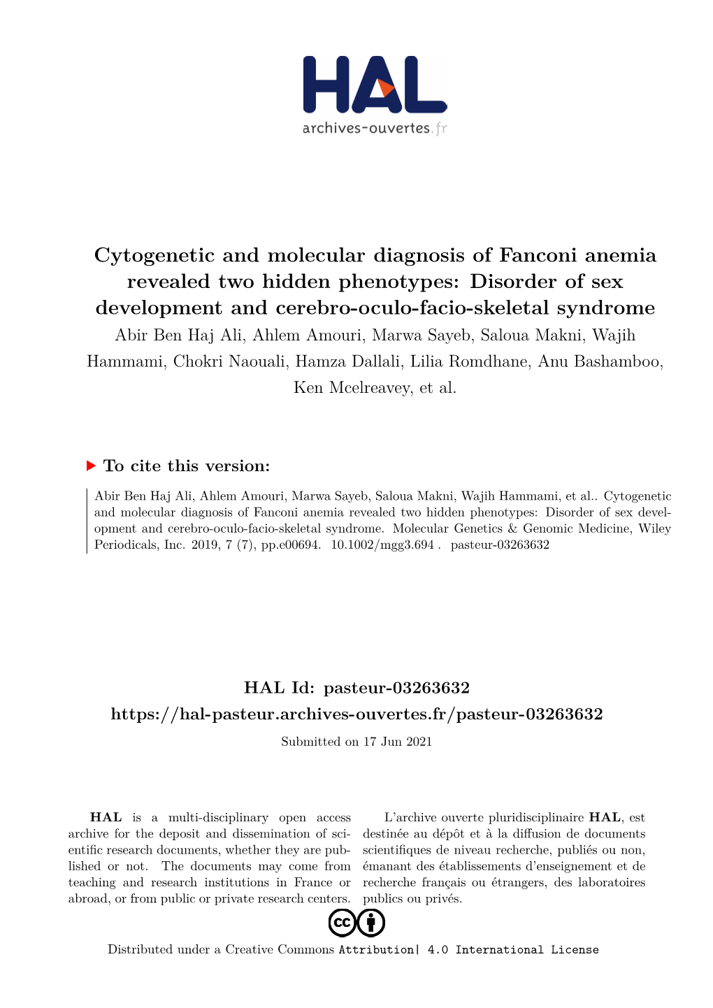 Cytogenetic and Molecular Diagnosis of Fanconi Anemia Revealed Two Hidden Phenotypes