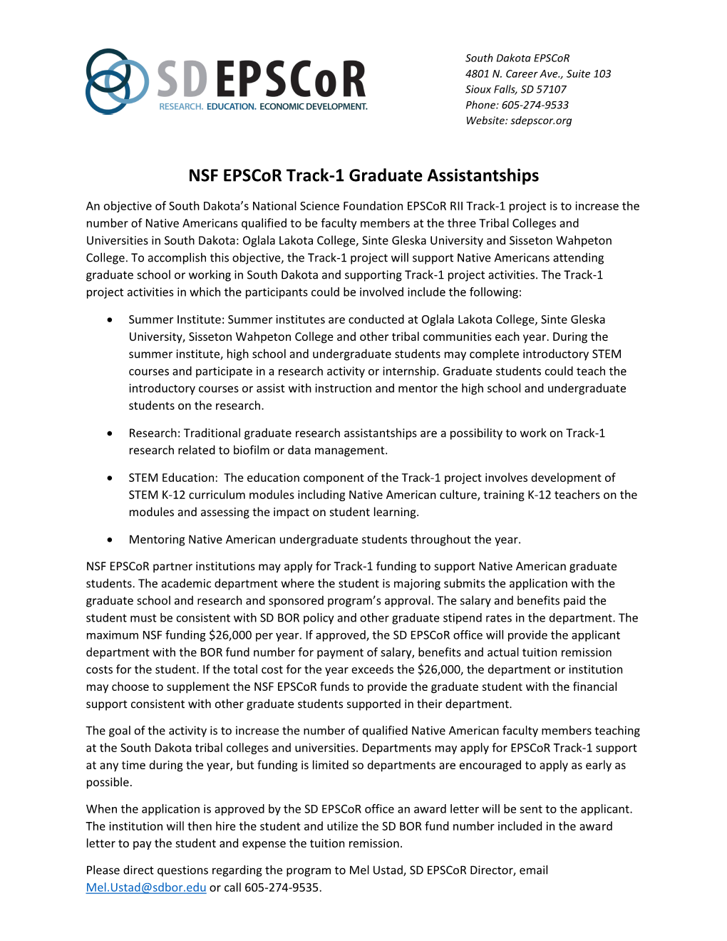 NSF Epscor Track-1 Graduate Assistantships