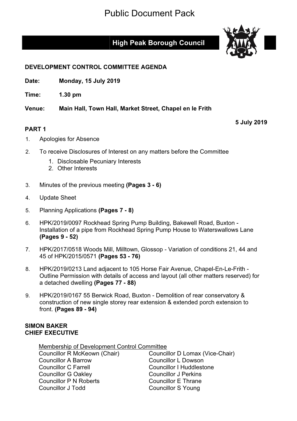 (Public Pack)Agenda Document for Development Control Committee, 15/07/2019 13:30