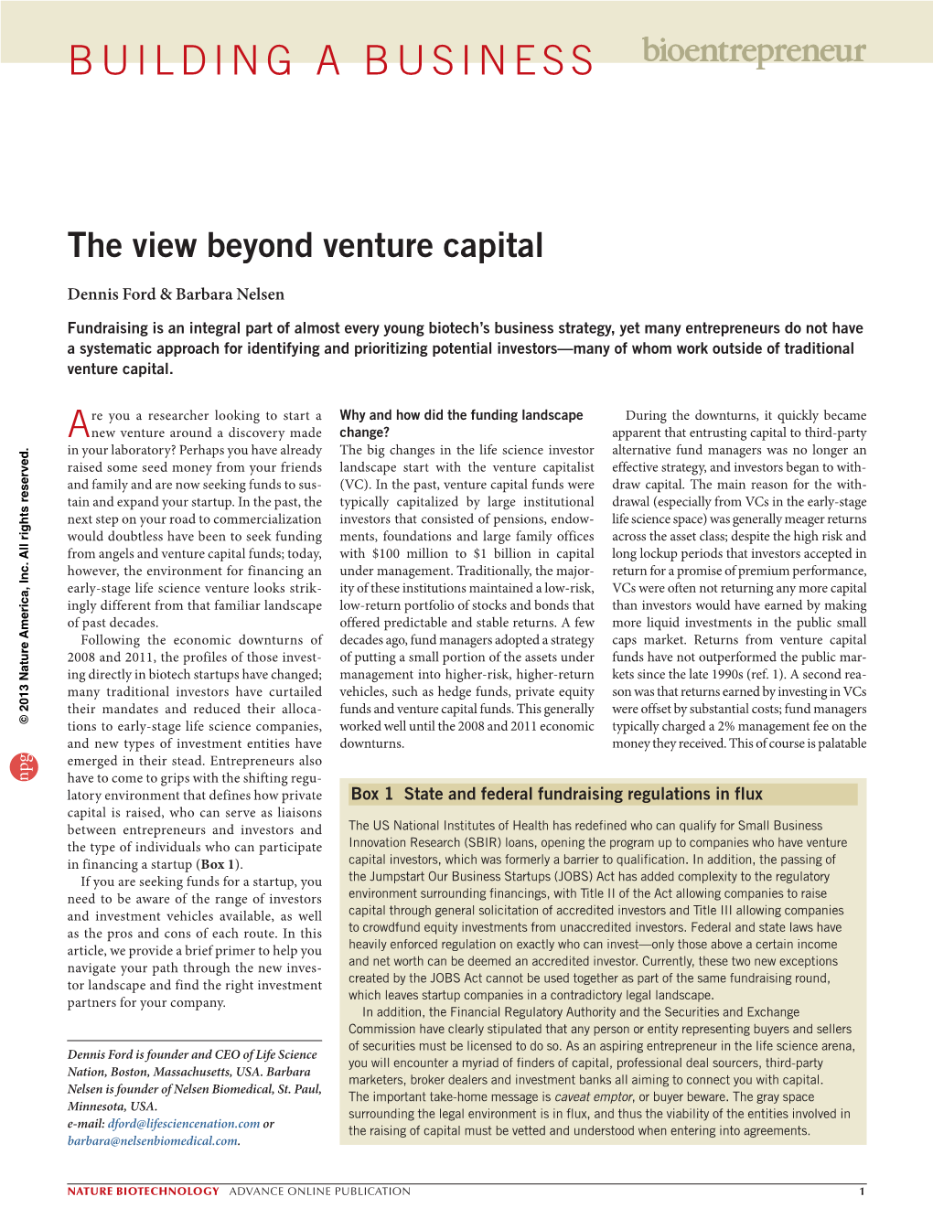 The View Beyond Venture Capital