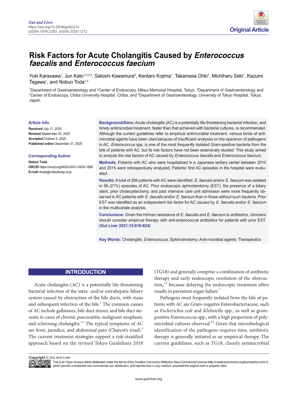 Risk Factors for Acute Cholangitis Caused by Enterococcus Faecalis and Enterococcus Faecium