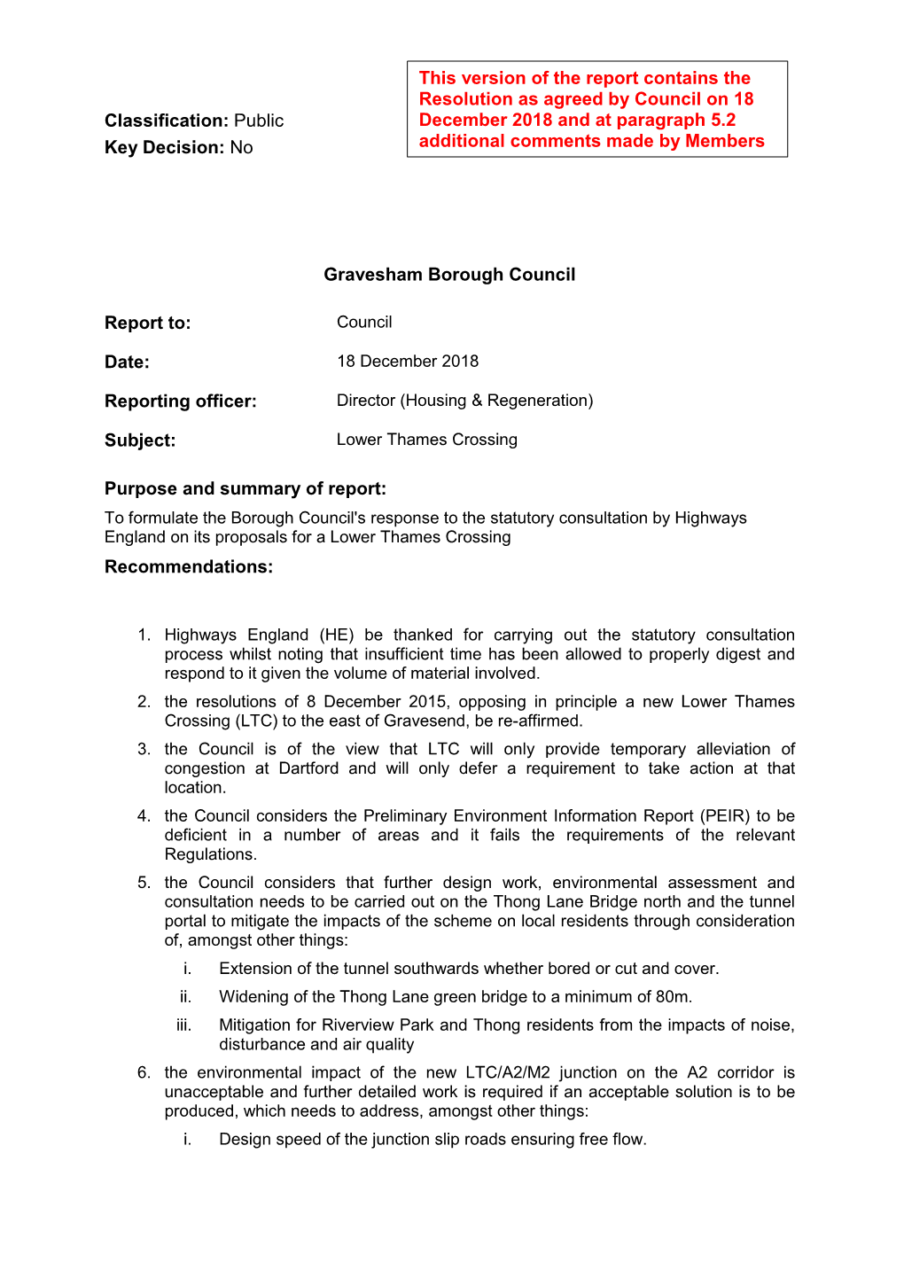 No Gravesham Borough Council Report To