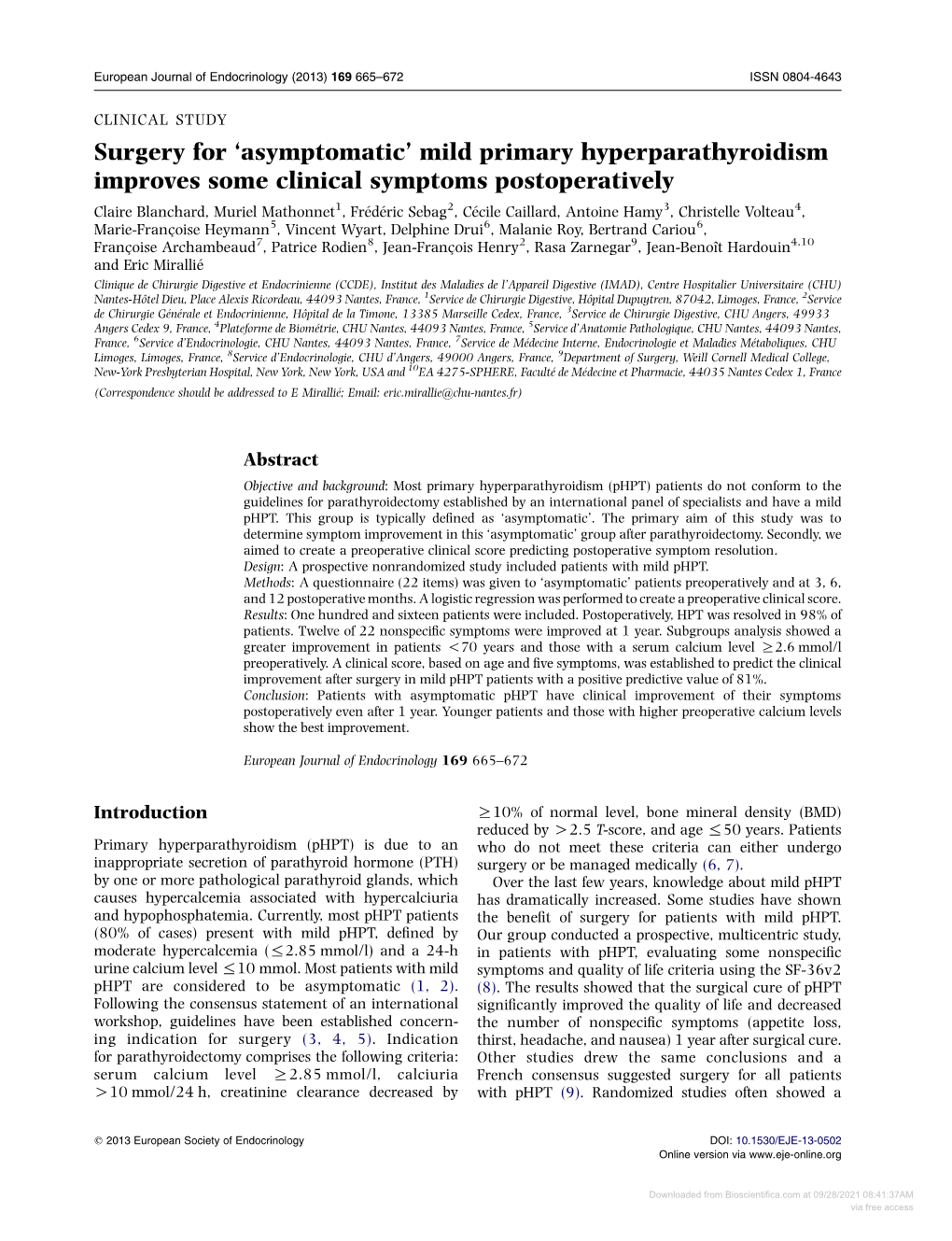 Mild Primary Hyperparathyroidism Improves Some Clinical Symptoms Postoperatively