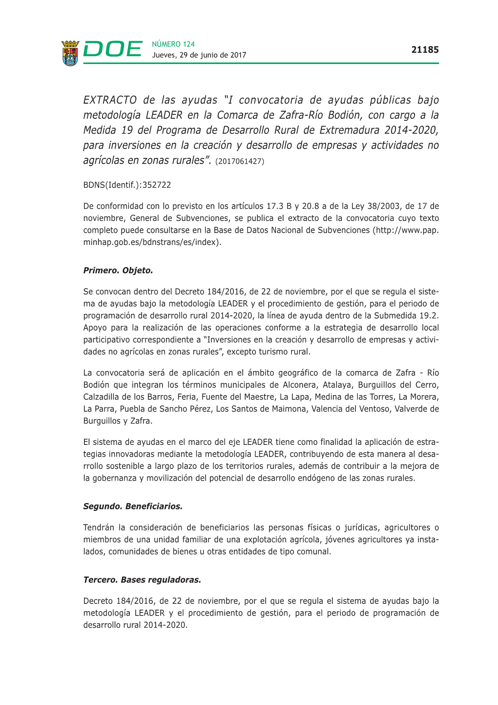 EXTRACTO De Las Ayudas “I Convocatoria De Ayudas