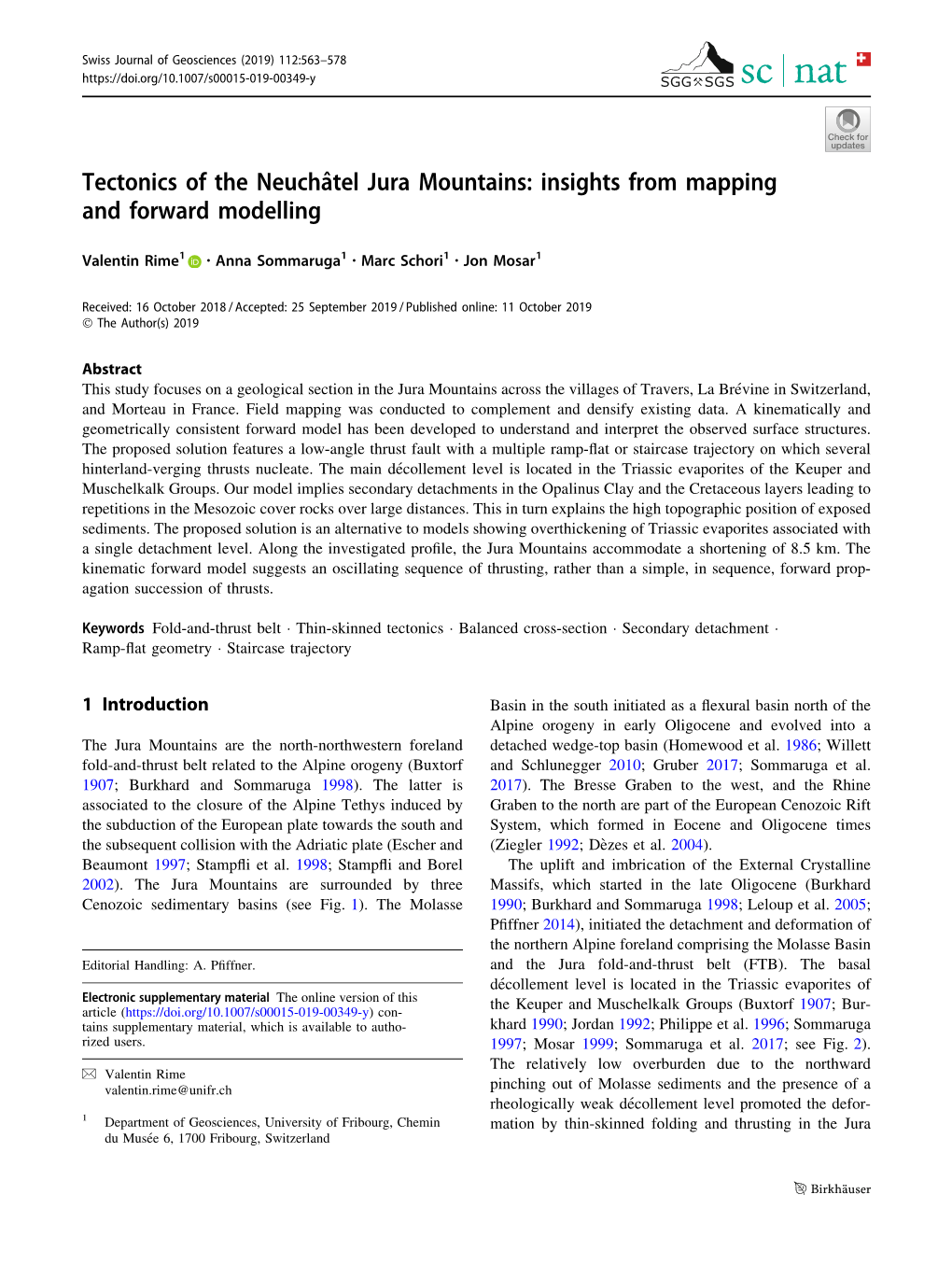 Tectonics of the Neuchâtel Jura Mountains: Insights from Mapping and Forward Modelling 565