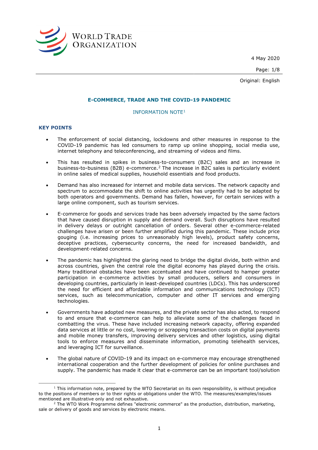 E-Commerce, Trade and the Covid-19 Pandemic Information Note1