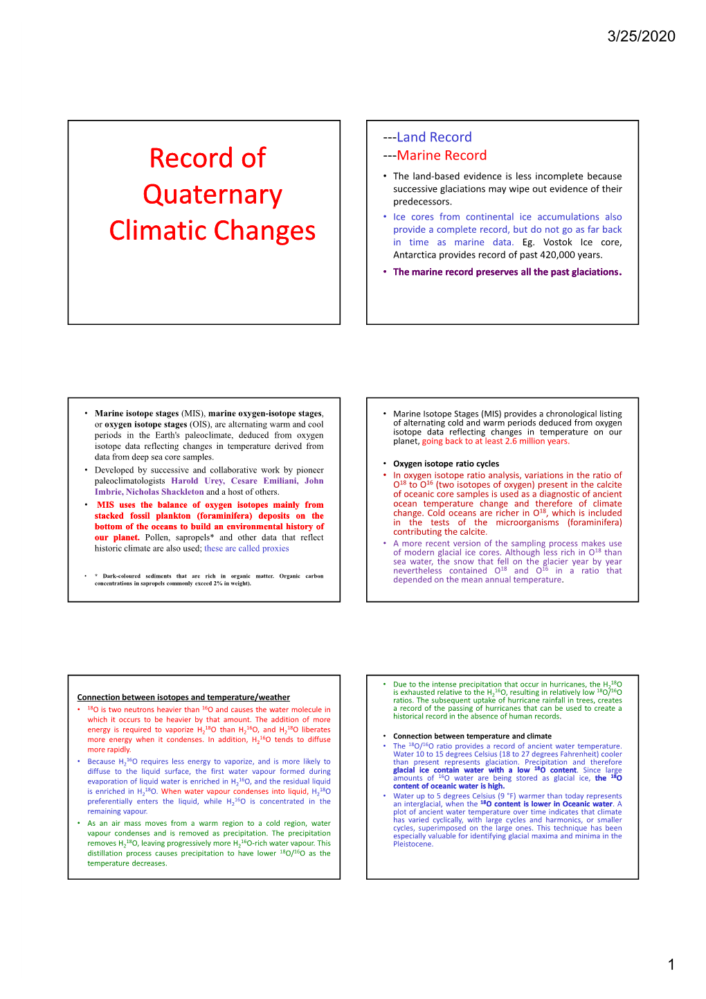 Record of Quaternary Climatic Changes
