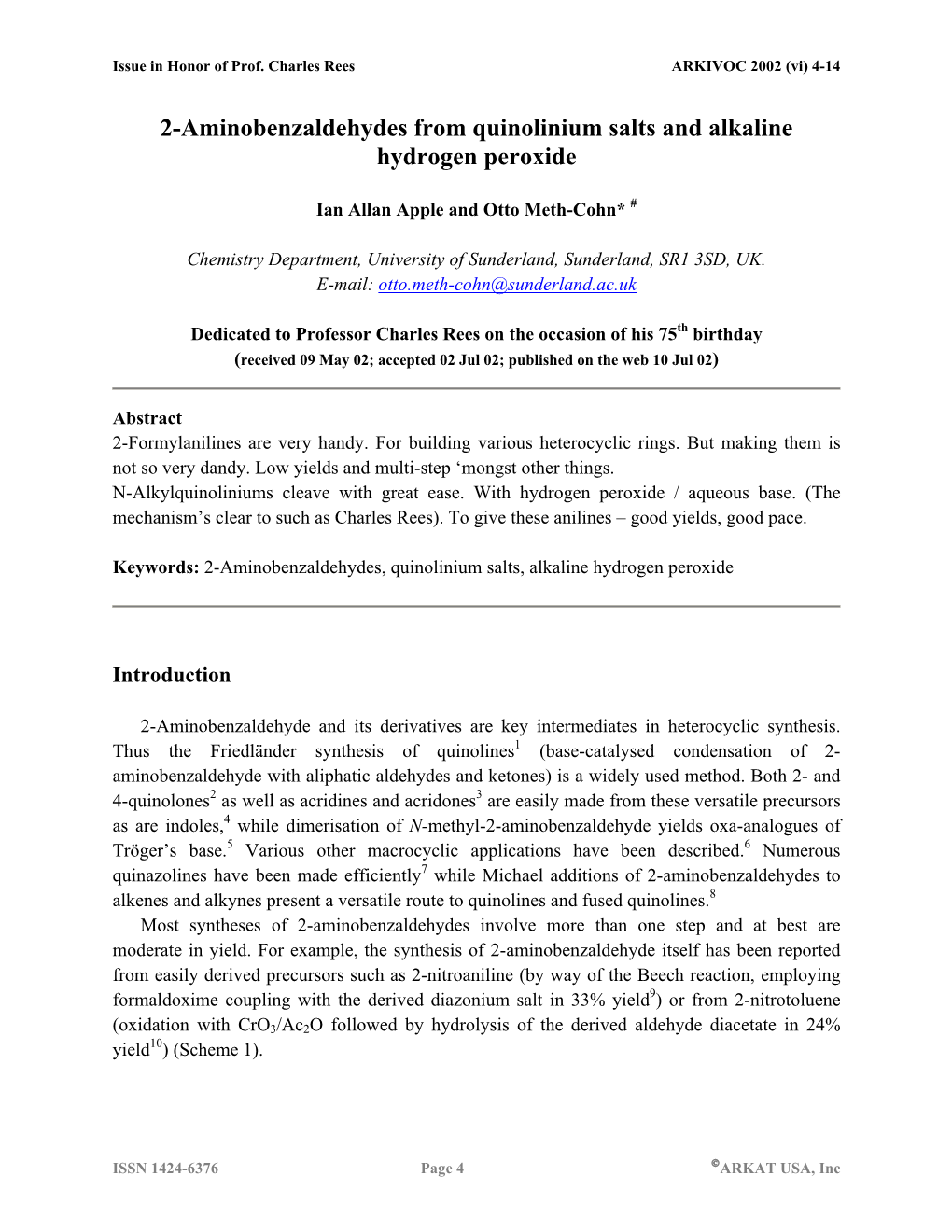 2-Aminobenzaldehydes from Quinolinium Salts and Alkaline Hydrogen Peroxide