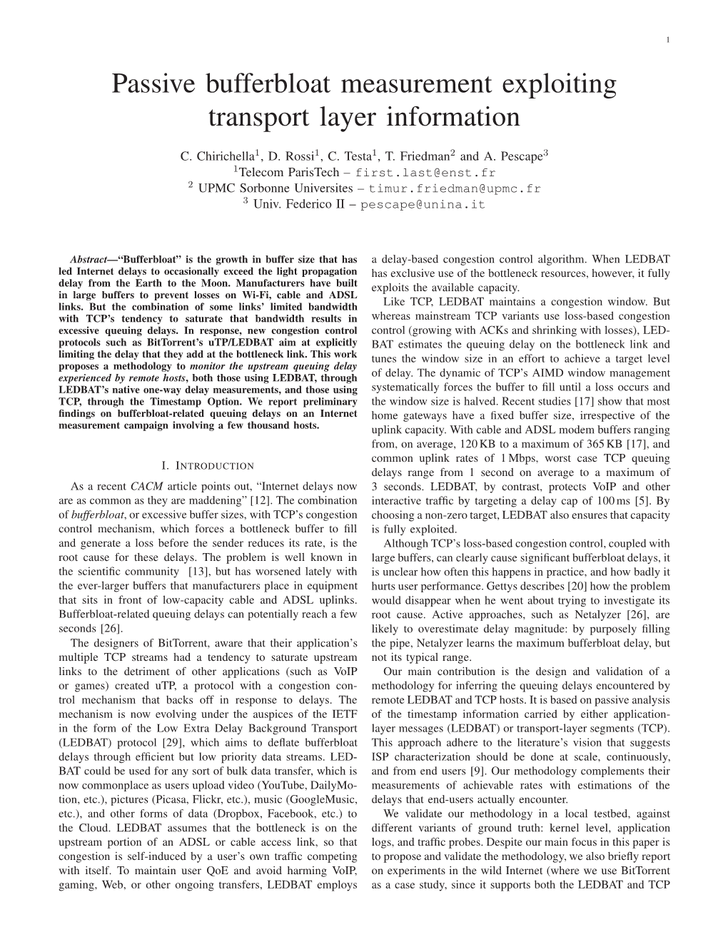 Passive Bufferbloat Measurement Exploiting Transport Layer Information