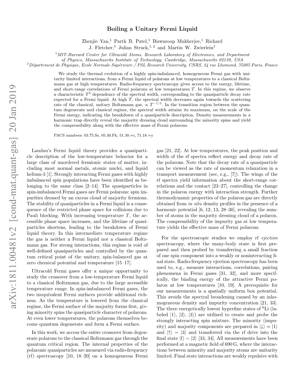 Arxiv:1811.00481V2 [Cond-Mat.Quant-Gas] 20 Jan 2019