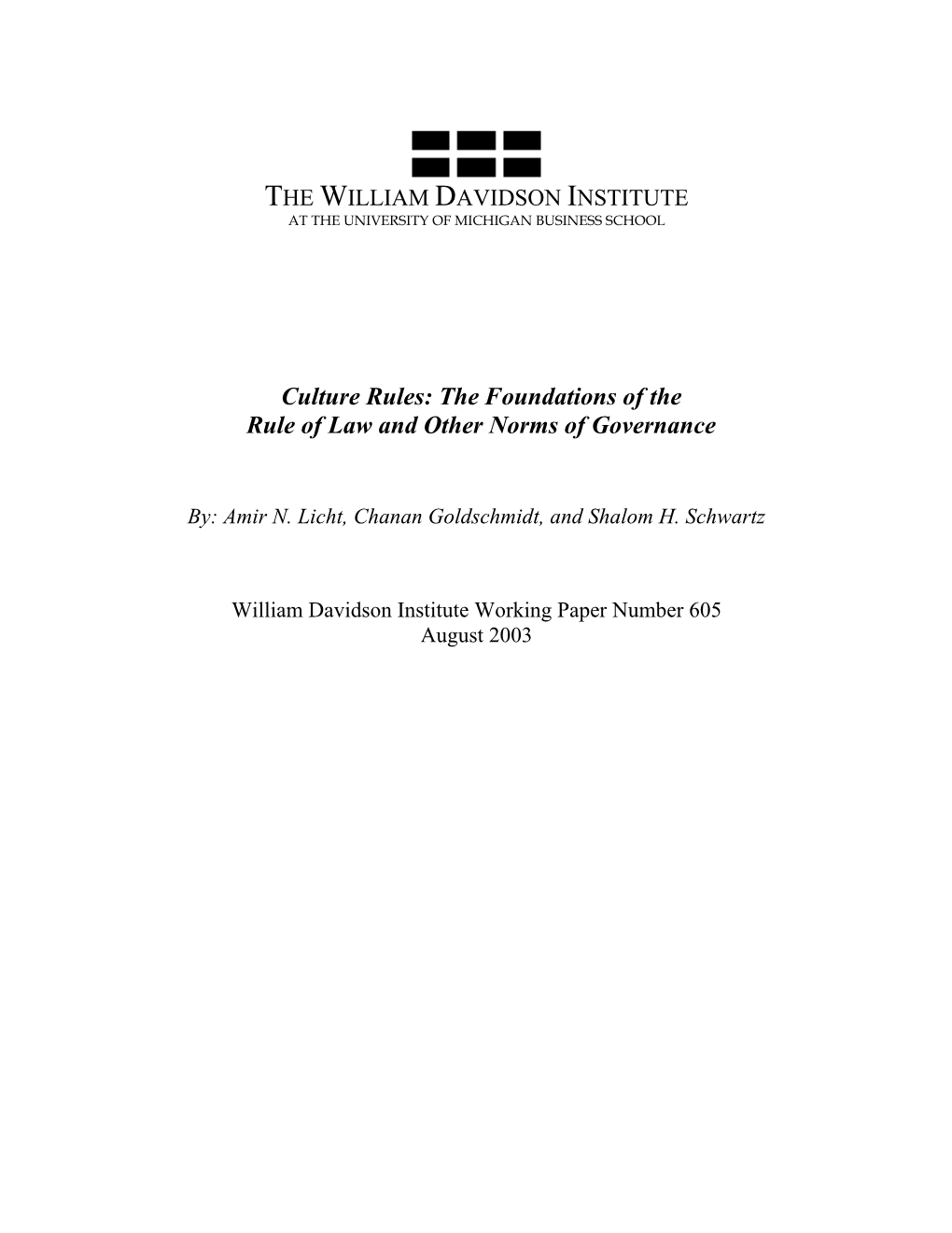 The Foundations of the Rule of Law and Other Norms of Governance