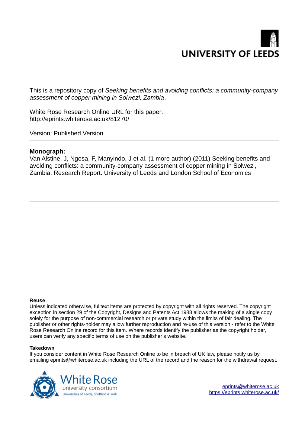 Seeking Benefits and Avoiding Conflicts: a Community-Company Assessment of Copper Mining in Solwezi, Zambia