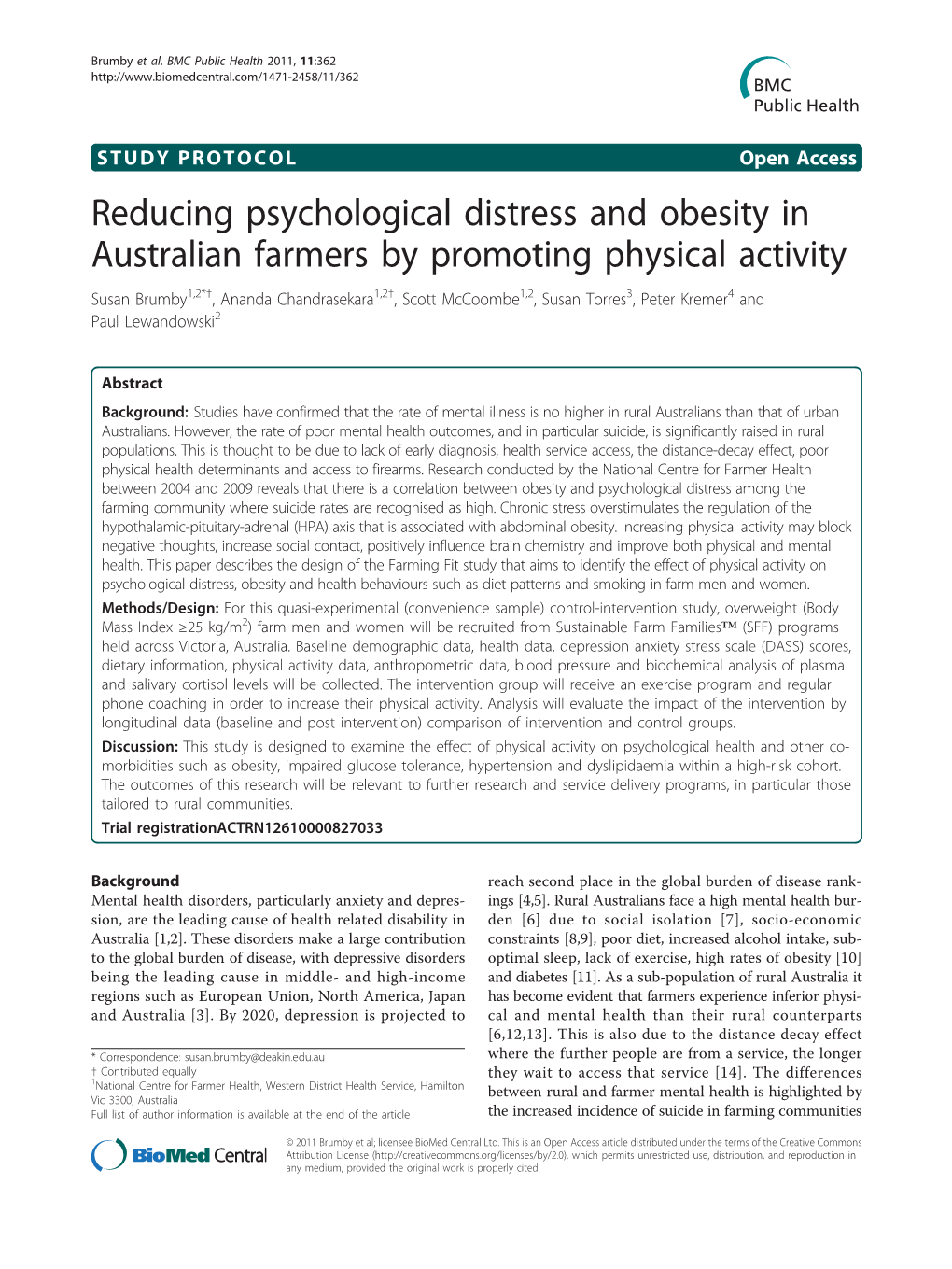 Reducing Psychological Distress and Obesity in Australian Farmers By