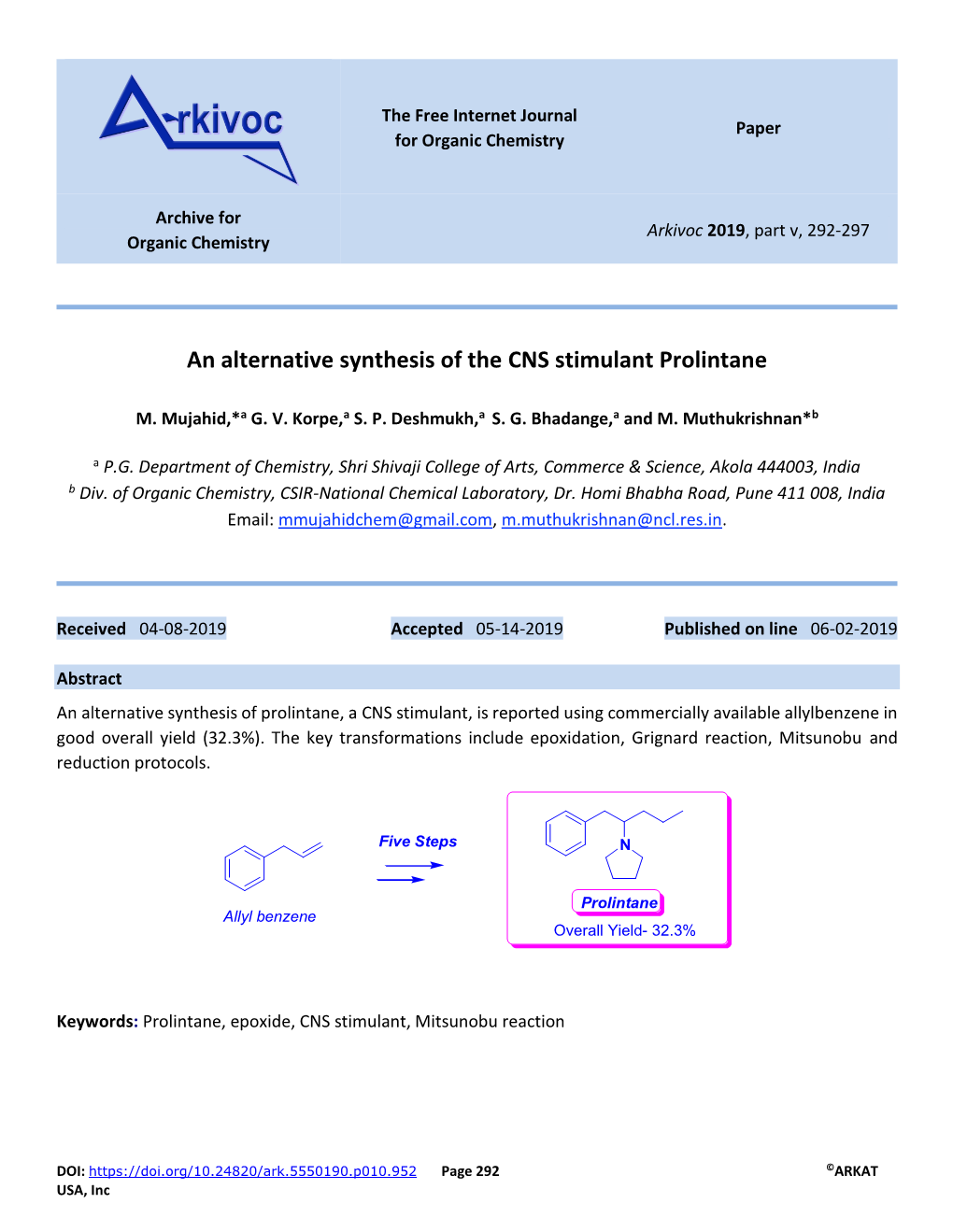 An Alternative Synthesis of the CNS Stimulant Prolintane