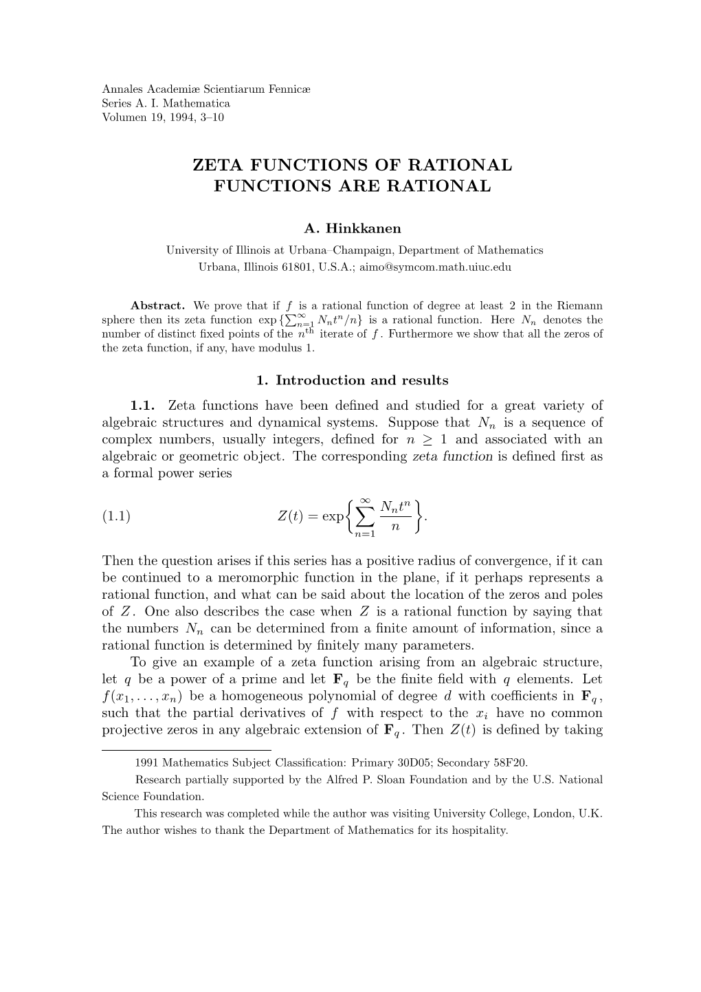 Zeta Functions of Rational Functions Are Rational