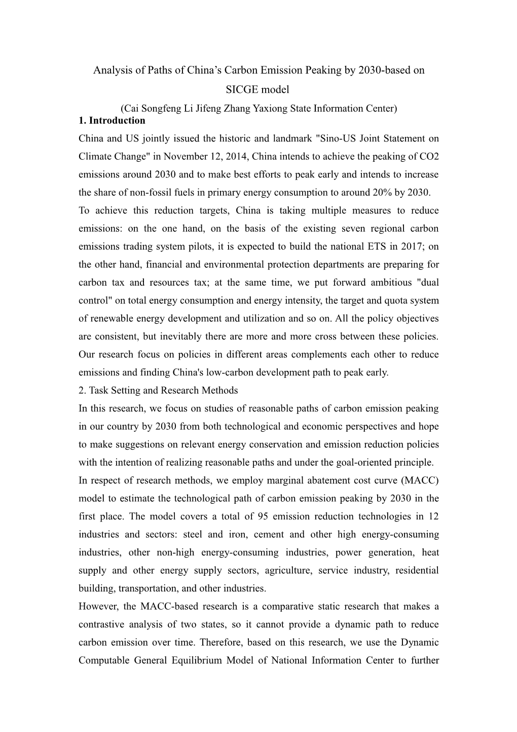 Analysis of Paths of China S Carbon Emission Peaking by 2030-Based on SICGE Model