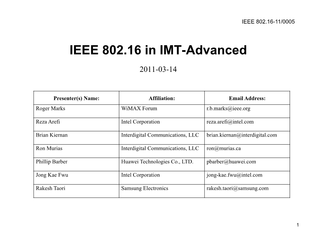 IEEE 802 Tutorial of 2011-03-14: IEEE 802.16 in IMT-Advanced