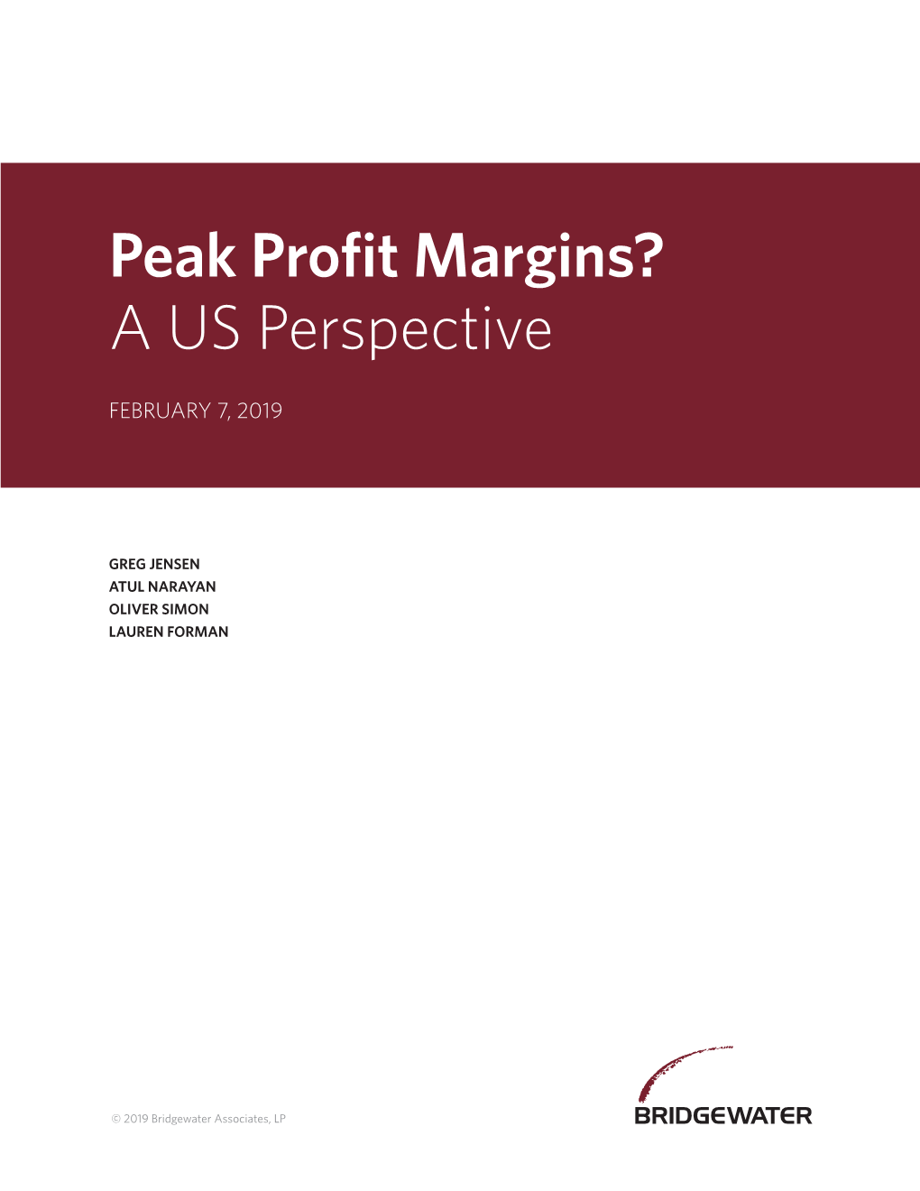 Peak Profit Margins? a US Perspective